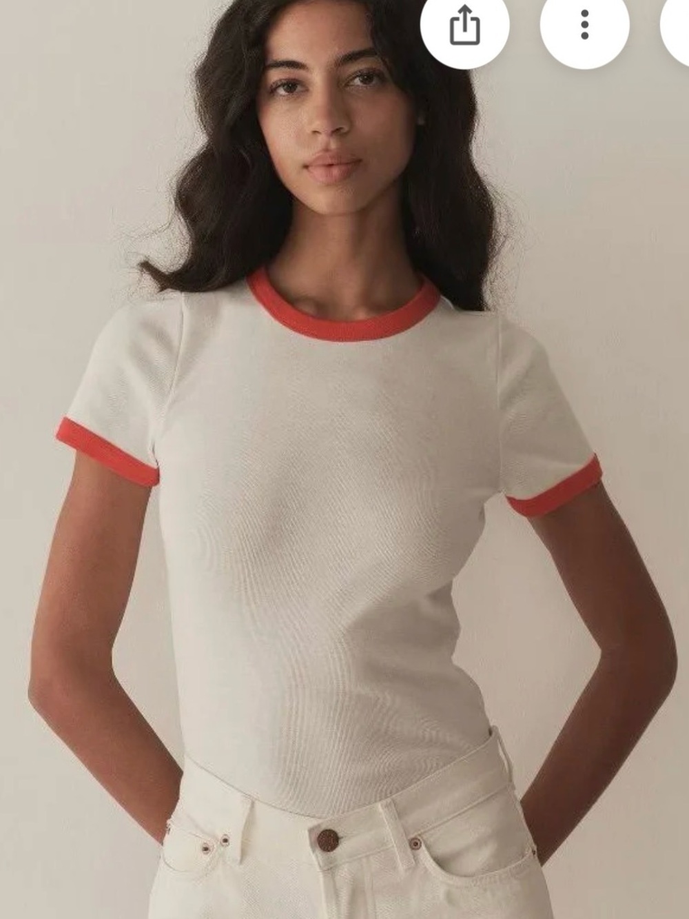 Doen vivi White Short-Sleeve Ringer Tee with Coral red Trim